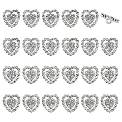 Серебро 24 шт. стеклянные пуговицы со стразами на ножке, со сплавочной фурнитурой, 1-луночное, сердце, серебряные, 15.5x15x6 мм, отверстие : 2.3 мм