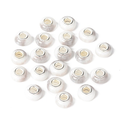 Белый Rondelle смолы европейские шарики, бусины с большим отверстием, имитация камней, с двойных ядер серебрянного цвета, белые, 13.5x8 мм, отверстие : 5 мм