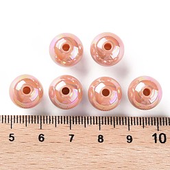 Dark Salmon Opaque Acrylic Beads, AB Color Plated, Round, Dark Salmon, 12x11mm, Hole: 2.5mm, about 566pcs/500g