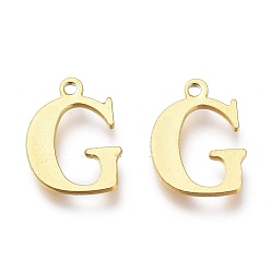 Letter G Вакуумное покрытие pvd 304 подвески из нержавеющей стали, лазерная резка, алфавит, золотые, letter.g, 12x9x0.8 мм, отверстие : 1 мм