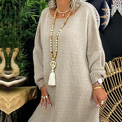 Желтая Старая Ткань  Ожерелья из дерева и синтетической бирюзы с кисточкой в виде знака мира для женщин, старое кружево, 37.80 дюйм (96 см)