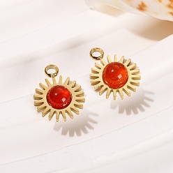 Красный Агат Природные сердолик подвески, Подвески от солнца из нержавеющей стали золотистого цвета, аксессуары для ожерелья своими руками, 8.5x8.5 мм