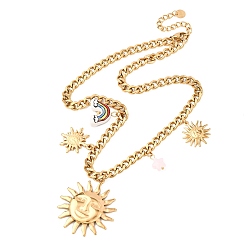Настоящее золото 18K 304 Женские ожерелья с подвеской в виде солнца из нержавеющей стали, фарфора и стекла, ионное покрытие (ip), красочный, реальный 18 k позолоченный, 16.10 дюйм (40.9 см)