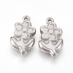 Edelstahl Farbe Anlaufgeschützt 201 Anhänger aus Edelstahl, Blume, Edelstahl Farbe, 17.5x10x3 mm, Bohrung: 1.2 mm
