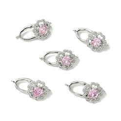 Real Platinum Plated SHEGRACE Bras Micro Pave Clear Cubic Zirconia Fold Ovar Clasps, Flower, Cadmium Free &  Lead Free & Nickel Free, Real Platinum Plated, 26mm, Hole: 1.2mm