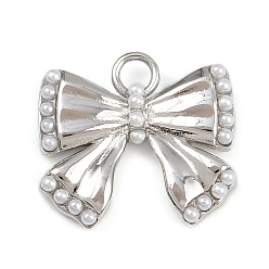 Платина Латунные подвески, очарование бантом, с имитацией бисера и петлей, стойки покрытие, долговечный, без кадмия и без свинца, платина, 17x18x5 мм, отверстие : 2.5 мм