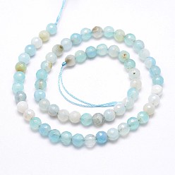 Sky Blue Faceted Natural Agate Beads Strands, Dyed & Heated, Round, Grade A, Sky Blue, 6mm, Hole: 1mm, about 61~62pcs/strand, 14.4~14.6 inch