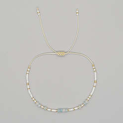 Aquamarine Bohemian Faceted Rondelle Natural Aquamarine and Glass Heishi Braided Bead Bracelets for Women, 11.02 inch(28cm)