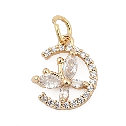 Бабочка Латунные микро проложить кубического циркония прелести, с целью перехода в кольце, реальный 18 k позолоченный, бабочка, 13.5x11.5x3 мм, отверстие : 3.5 мм