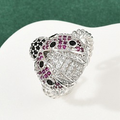 Платина Кольца-манжеты из латуни с микро-паве и разноцветными кубическими циркониями, без кадмия и без свинца, ледибой, платина, 17.5 мм