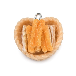 Персиковый Слойка Непрозрачные подвески смолы, имитация еды, жареная палочка из теста, с платиновыми железными петлями, розовые, 25x24x14 мм, отверстие : 2 мм