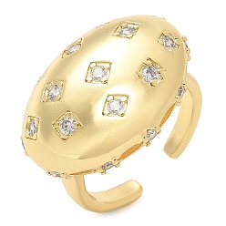 Золотой Латунные кольца из манжеты с прозрачным цирконием, овальные кольца для женщин, золотые, 23.5x17.5 мм, внутренний диаметр: 17 мм