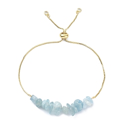 Аквамарин Браслет из латуни, с натуральными бусинами аквамарина для женщин, реальный 18 k позолоченный, внутренний диаметр: 3-1/8 дюйм (7.8 см)