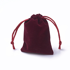 Dark Red Velvet Packing Pouches, Drawstring Bags, Dark Red, 9.2~9.5x7~7.2cm