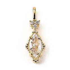 Прозрачный Латунные микро проложить кубического циркония подвески, без кадмия, без никеля и без свинца, Очарование лошадиных глаз, реальный 18 k позолоченный, прозрачные, 18.5x6.5x4.5 мм, отверстие : 4x2 мм