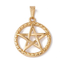 Золотой Вакуумное покрытие pvd 304 подвески из нержавеющей стали, полая плоская круглая подвеска с пентаграммой, золотые, 35.5x31x4 мм, отверстие : 8.5x4.5 мм