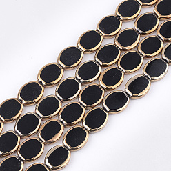 Black Electroplate Glass Beads Strands, Oval, Black, 17x14x4.5mm, Hole: 1.2mm, about 20pcs/strand, 12.9 inch
