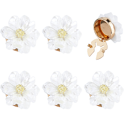 White 6Pcs Alloy Cufflinks, Flower, Light Gold, White, 24.5~25x13mm, Hole: 10.5x6mm