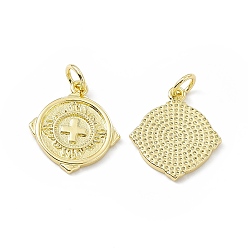 Настоящее золото 18K Покрытие стойки латунь микропаве прозрачные подвески из кубического циркония, долговечный, без свинца и без кадмия, с целью перехода в кольце, ромб с крестиком, реальный 18 k позолоченный, 17x15x2 мм, отверстие : 3 мм