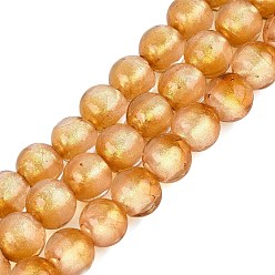 Dunkelgolden Handgefertigte Glasperlenstränge, Runde, dunkelgolden, 8~9 mm, Bohrung: 1~1.4 mm, ca. 50 Stk. / Strang, 15.35~15.55 Zoll (39~39.5 cm)