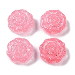 Ярко-Розовый Окрашенные стеклянные бусины, цветок, ярко-розовый, 15x15.5x6.5 мм, отверстие : 1.2 мм