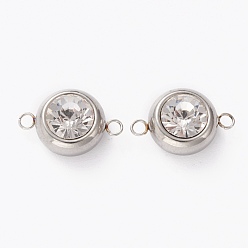 Прозрачный Нержавеющая сталь с цветным покрытием 304 соединители из нержавеющей стали с фианитом, плоско-круглые, прозрачные, 18x12x7 мм, отверстие : 2 мм