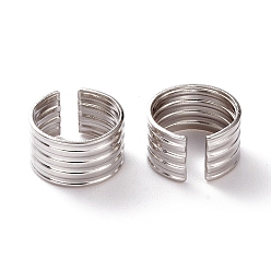 Platinum Unisex Brass Cuff Earrings, Grooved, Platinum, 9.5x6x0.7mm