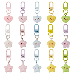 (52) Непрозрачная лаванда 15шт. 15 стили брелоков-подвесок из смолы, с поворотными застежками сплава, звезда/сердце, разноцветные, 56~61 мм, 1 шт / стиль