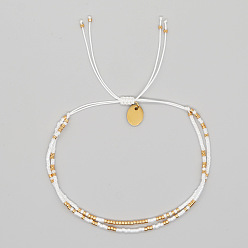  Браслеты из двух слоев стеклянного бисера, Браслеты из плетеного волоконного шнура для женщин, 11.02 дюйм (28 см)