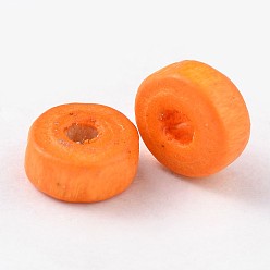 Оранжевый Натуральные кленовые бусины, без свинца, плоско-круглые, окрашенные, оранжевые, 6x3 мм, отверстие : 2 мм, Около 14772 шт / 1000 г