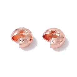 Rose Gold Brass Crimp Beads Covers, Cadmium Free & Lead Free, Rose Gold, 6x6x4mm, Hole: 3mm