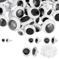 Белый 40 наборы 4 стиль пластиковая кукла шевелящиеся глаза, ремесленные защитные глаза, для поделок, вязаные игрушки и чучела животных, полукруглый, белые, 13~15x10~23 мм, штифты : 3~6 мм, прокладка: 8.5~21x1.5~3.5 мм, отверстие : 2.8~6 мм, 2 шт / комплект, 10 наборы / стиль