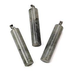 Лабрадорита Натуральный лабрадорита большие подвески, Подвески в виде колонн с 304 защелкивающимися креплениями из нержавеющей стали, цвет нержавеющей стали, 54.5~56x12~14 мм, отверстие : 6x4 мм