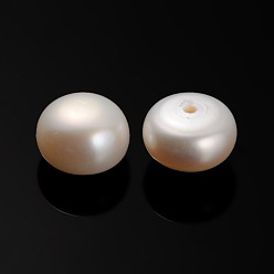 Bisque Natural Cultured Freshwater Pearl Beads, Half Drilled, Rondelle Bisque, 9.5~10x6mm, Hole: 0.9mm