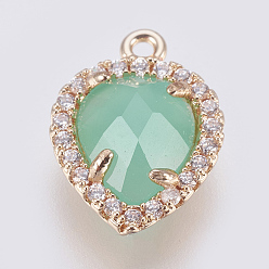 Аквамарин Латунь стекло кулоны, с кубического циркония, граненые, слеза, золотой свет, аквамарин, 15x11x4.5 мм, отверстие : 1.2 мм