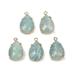 Амазонит Граненые подвески из натурального амазонита, покрытие стойки латунные подвески-капли, золотые, 22x13x6 мм, отверстие : 1.6 мм
