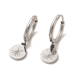 Нержавеющая Сталь Цвет Плоские круглые серьги-гвоздики с кристаллами и стразами, 304 женские украшения из нержавеющей стали, цвет нержавеющей стали, 24.5 мм, штифты : 1 мм