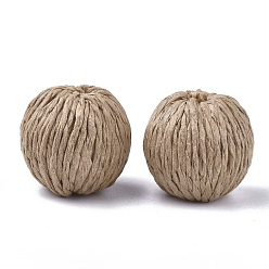 BurlyWood Handmade Paper Woven Beads, with Wood Inside, Imitation Raffia, Round, BurlyWood, 25~27x25mm