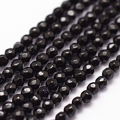 Black Onyx Natural Black Onyx Beads Strands, Grade A, Dyed & Heated, 64 Faceted, Round, 3mm, Hole: 0.5mm, 125pcs/strand, 15.7 inch