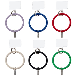Mixed Color 6 Sets 6 Colors Keychain Accessories Set, with Silicone Wrist Ring, Alloy Charm & Spring Ring Clasps, Plastic Moblie Phone Plug-in Card, Mixed Color, 2.65~10.85x3.5~5.4cm, 3pcs/set, 1set/color