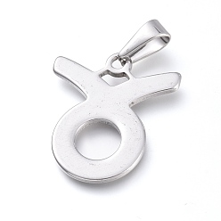 Телец Не тускнеющие 304 подвески из нержавеющей стали, знак созвездия / зодиака, цвет нержавеющей стали, Телец, 30x26x1.5 мм, отверстие : 10x4 мм