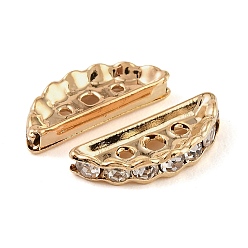 Light Gold Латунные хрустальные стразы, разделительные планки, полукруглый, 3-луночное, золотой свет, 19x3.5x7.5 мм, отверстие : 1.3 мм