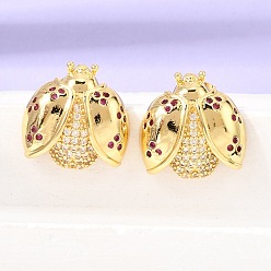 Фиолетовый Латунные микро проложить серьги стержня кубического циркония, коровка, стойки покрытие, долговечный, реальный 18 k позолоченный, без кадмия и без свинца, фиолетовые, 19.5x19.5 мм