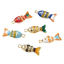 Mixed Color Brass Micro Pave Orange Red Cubic Zirconia Pendants, with Enamel, Fish Charms, Rack Plating, Long-Lasting Plated, Lead Free & Cadmium Free, Real 18K Gold Plated, Mixed Color, 21x8x4mm, Hole: 1.5x2.5mm