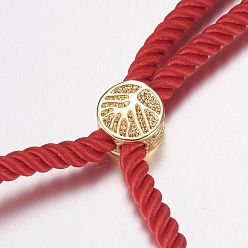 Golden Nylon Twisted Cord Bracelet Making, Slider Bracelet Making, with Brass Findings, Tree of Life, Red, Golden, 8-5/8 inch(220mm), 3mm, Hole: 2mm