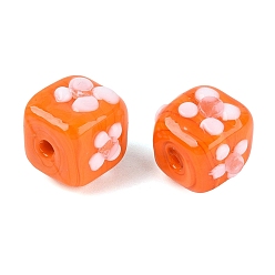Orange Handmade Bumpy Lampwork Beads, Cube & Flower, Orange, 10.5~12x10.5~12x9.5~10.5mm, Hole: 1.4~1.6mm