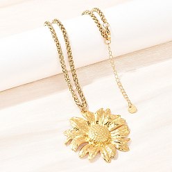 Настоящее золото 18K 304 ожерелья из нержавеющей стали с подвеской в виде подсолнуха и цепочкой из пшеницы, ионное покрытие (ip), реальный 18 k позолоченный, 18.11 дюйм (46 см)