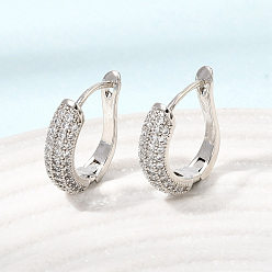Platinum Brass Micro Pave Cubic Zirconia Hoop Earrings, Cadmium Free & Lead Free, Rack Plating, Long-Lasting Plated, Platinum, 17.5x14.5x4.5mm