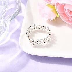 Серебро Латунные кольца на палец с круглыми бусинами, серебряные, 7 мм, размер США 6 (16.5 мм)