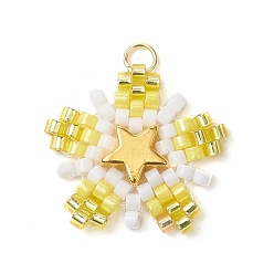 Светло-хаки Подвески-звезды из стеклянного бисера, с 304 петлей из соединительных колец из нержавеющей стали и латунной звездой, светлый хаки, 22x20x3 мм, отверстие : 2.5 мм